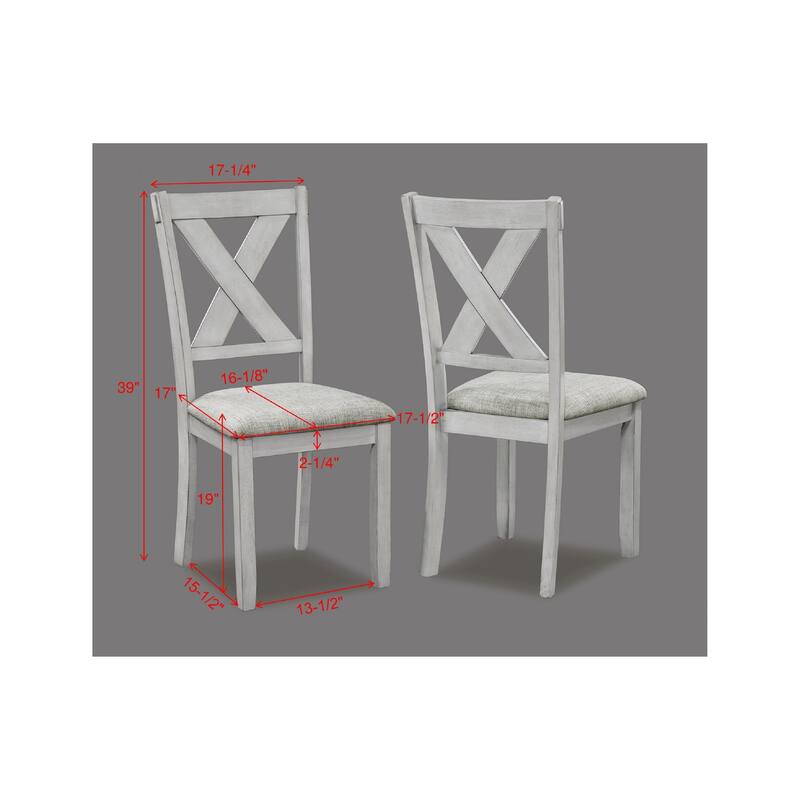 Rustic Farmhouse Transitional 5-Piece Dinette Dining Set Rectangular Table Linen Look Fabric Upholstered Chair Seat Wood