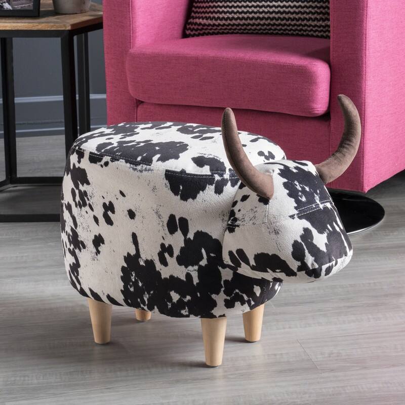 Christopher Knight Home Bessie Patterned Velvet Cow Ottoman, Black And White Cow Hide