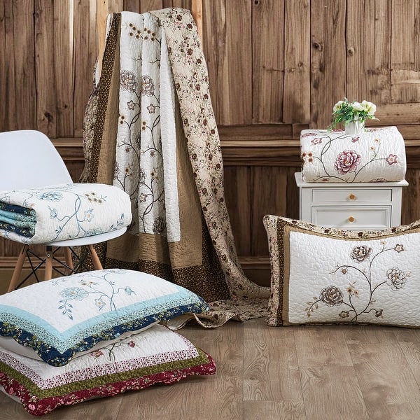 Dorset 3-Piece Floral Patchwork Quilt Set - Queen/King Size Microfiber Bedding Shabby Chic 8 thumbnail image