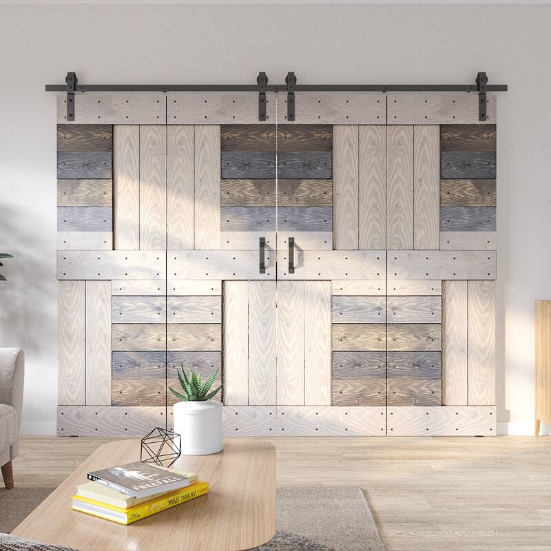 Coast Sequoia 30in./36in./48in./60in./72in. x 84in. Embossing Pine Wood Bi-Fold Barn Door With Sliding Hardware Kit