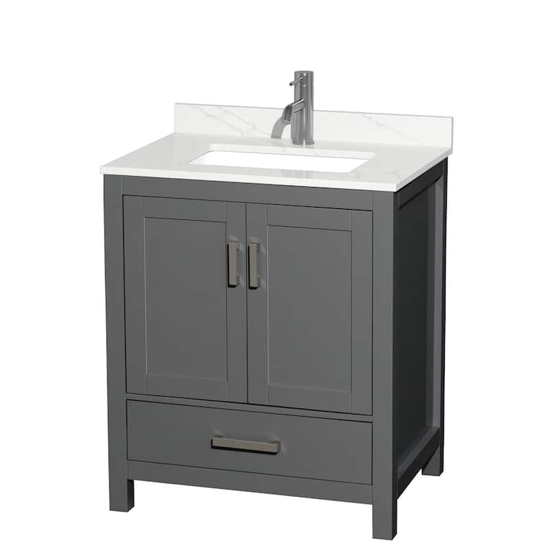 Wyndham Collection WCS141430S-QTZ-UNSMXX Sheffield 30" Free Standing - Dark Gray / Giotto Quartz Top / Brushed Chrome