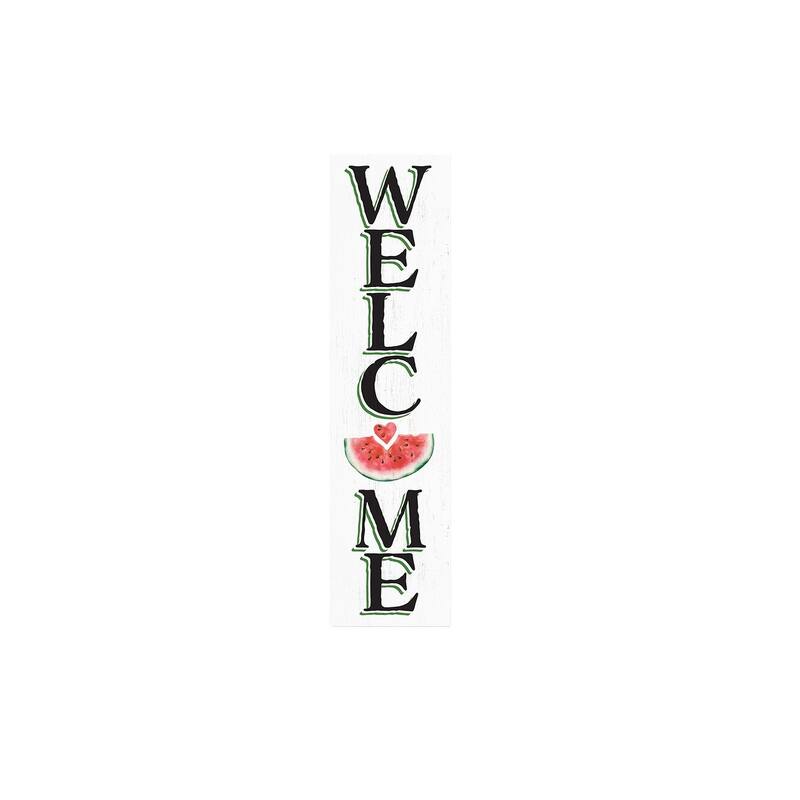 HomeRoots 36" White Pink And Green Solid Wood Welcome Porch Sign