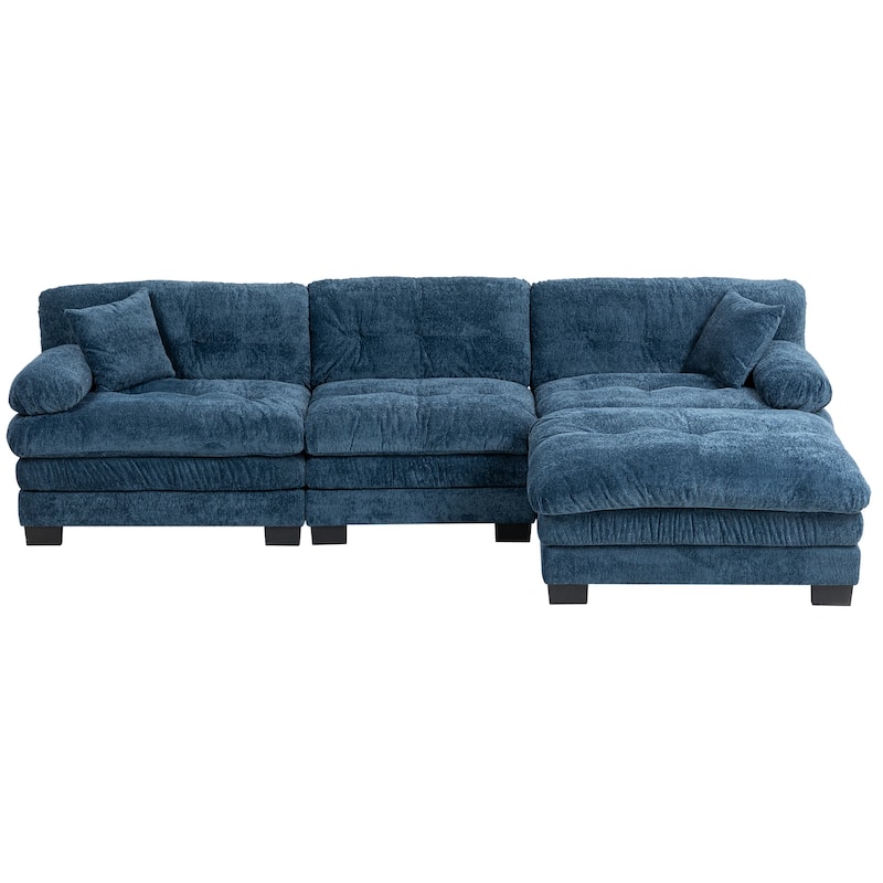 120.87" Chenille L-Shaped Sectional Sofa with Reversible Design, and 3-Seat Sleeper & Ottoman - Dual-Layer Cushion