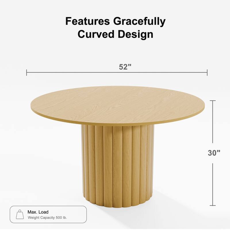 Solid Wood Round Dining Table Kitchen Table with Tabletop & Textured Cylindrical Base