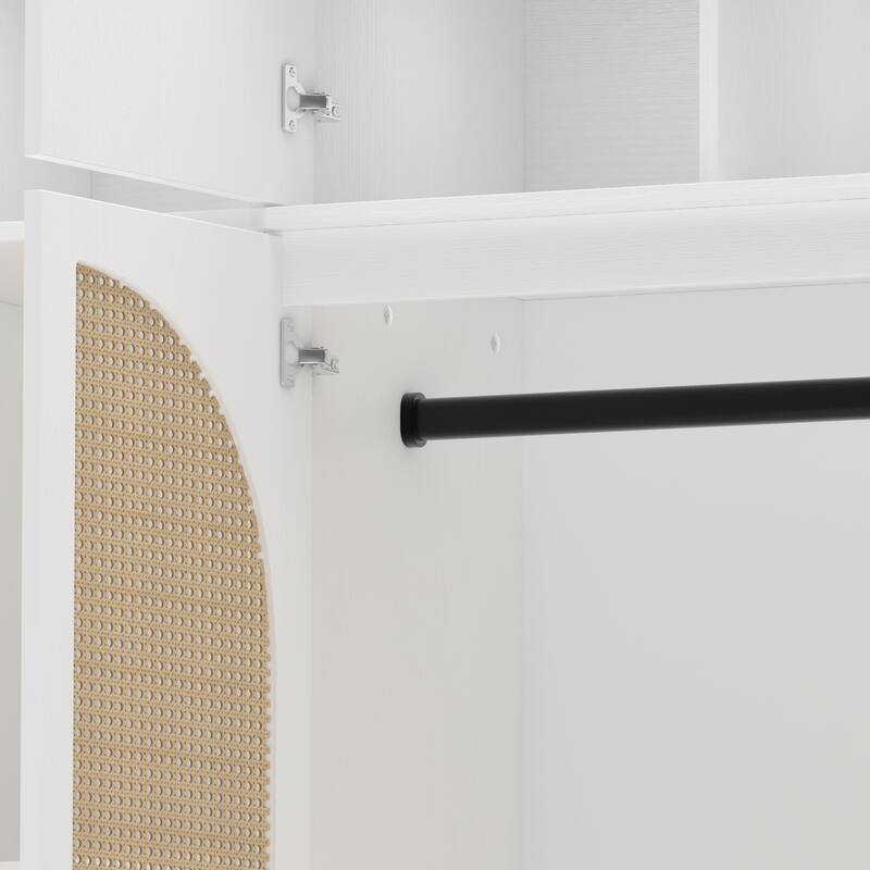 70.87" Large Armoire Wardrobe with 8 Rattan Doors - Adjustable Shelves & Hanging Rod for Bedroom, Walk-In Closet