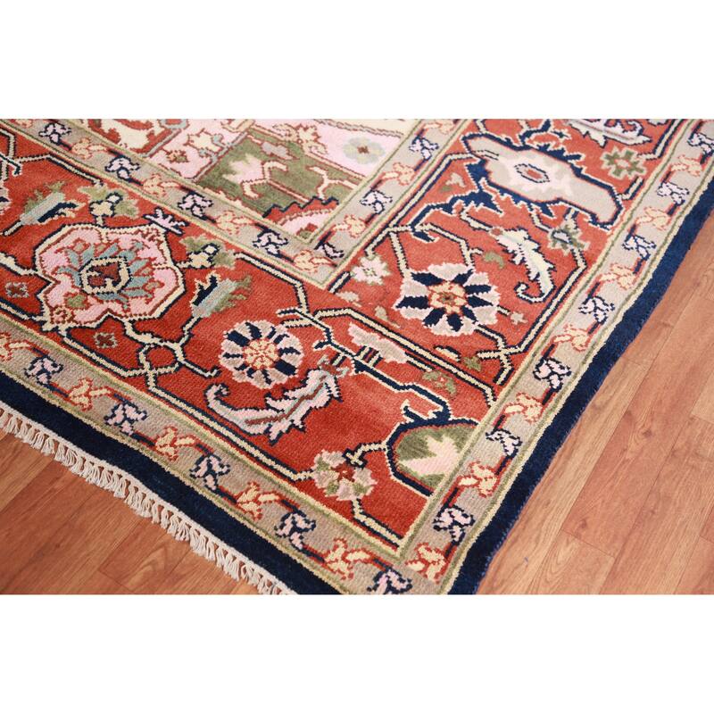 Hand Knotted Oriental 100% Wool Carpet Traditional Medallion Navy Blue & Blues Heriz (serapi) Area Rug - 13' 10'' X 9' 11''