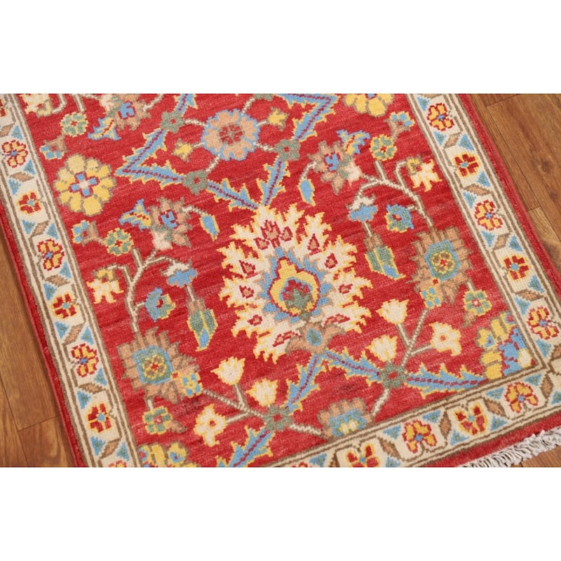 Red Floral Kazak Oriental Foyer Rug Handmade Traditional Wool Carpet - 2'0" x 3'0"