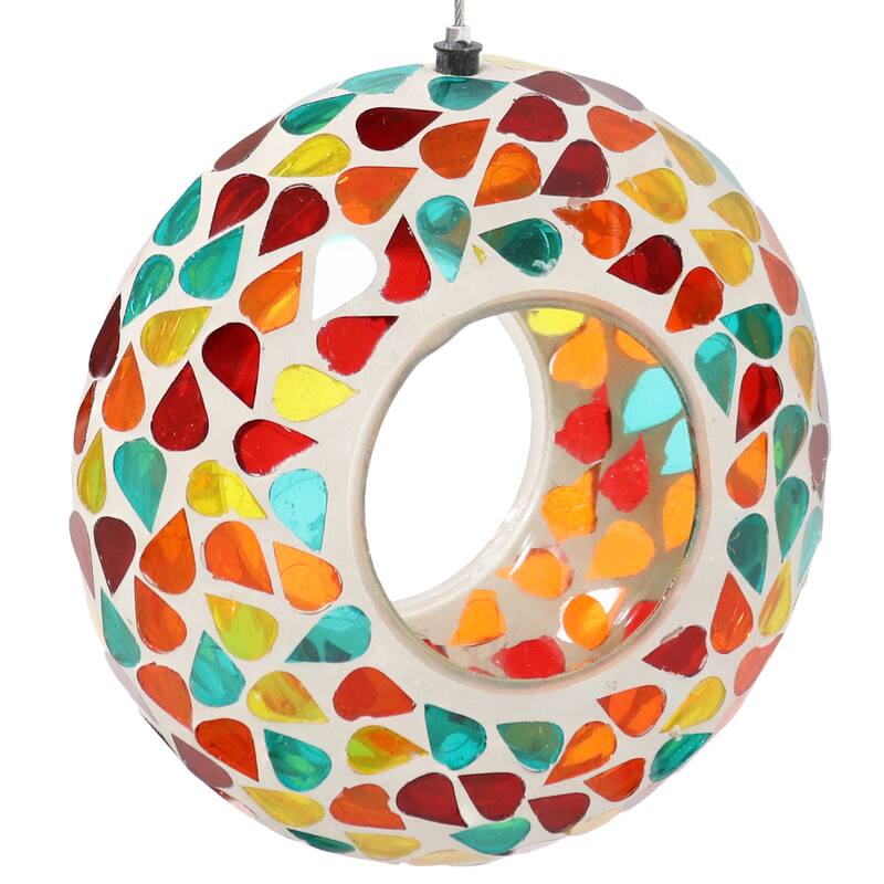 Outdoor Hanging Bird Feeder Blue Mosaic Fly-Through Design - 6"
