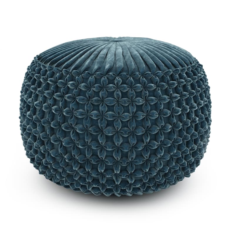 WYNDENHALL Vanessa Round Pouf in Velvet Fabric