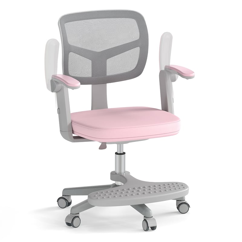 Height Adjustable Children Desk Chair with Swivel Base and Lumbar Support Smooth Wheels - 22.5" x 21.5" x 31.5"-36" - Pink
