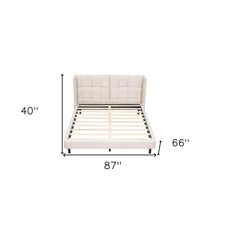 HomeRoots Beige Tufted Upholstered Queen Bed Frame With LED Lighting And USB