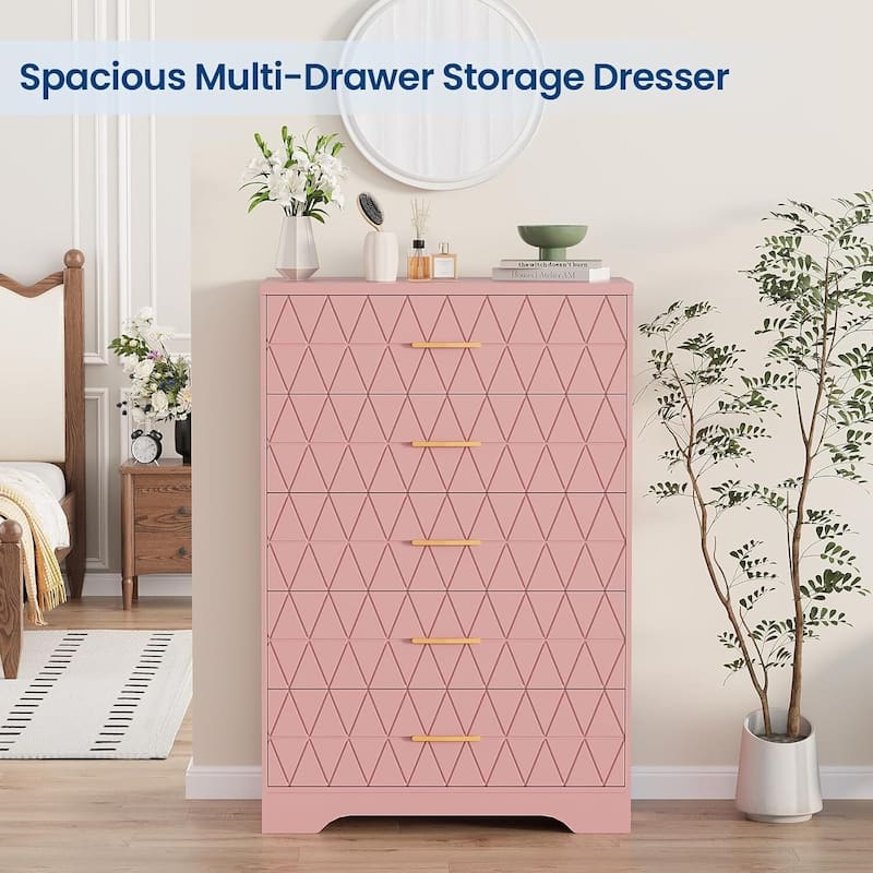 Tall Dresser, Storage Cabinet for Bedroom with 5 Drawers