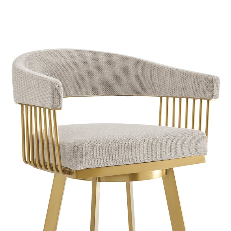 HomeRoots 26" Taupe and Gold Fabric and Stainless Steel Low Back Counter Height Swivel Bar Chair