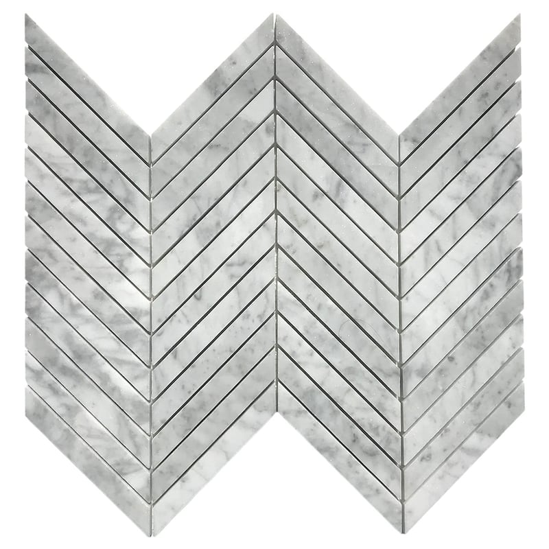 Carrara Marble Honed 0.8" x 4.75" Chevron Honed Mosaic Tile - Sample - White