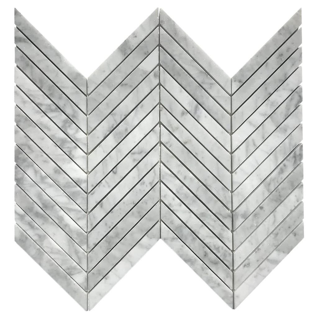 Carrara Marble Honed 0.8" x 4.75" Chevron Honed Mosaic Tile