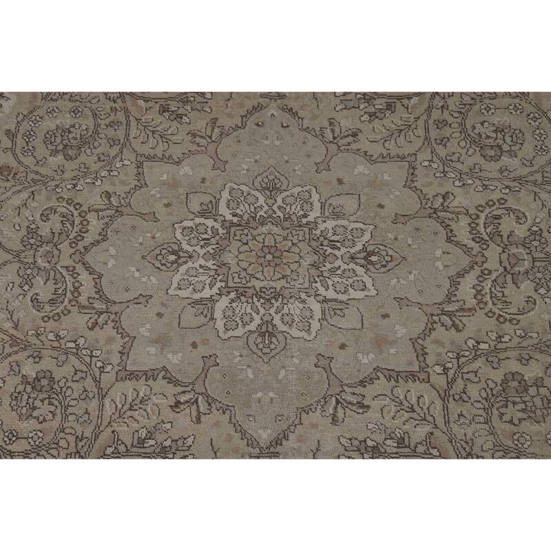 Distressed Tabriz Vintage Persian Rug Handmade Beige Wool Carpet - 8'1" x 11'4"