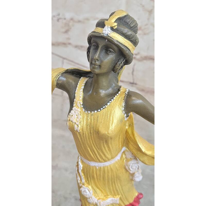Roaring 20S Jazz Music Dancer Gilt Bronze Sculpture Gold Patina Marble Figurine