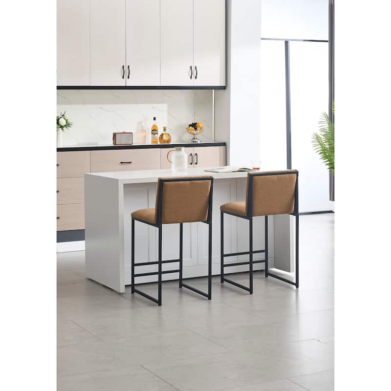 Counter Height Bar Stools Set of 2, Linen Upholstered Accent Chair, Kitchen Island Stools with Back & Footrest