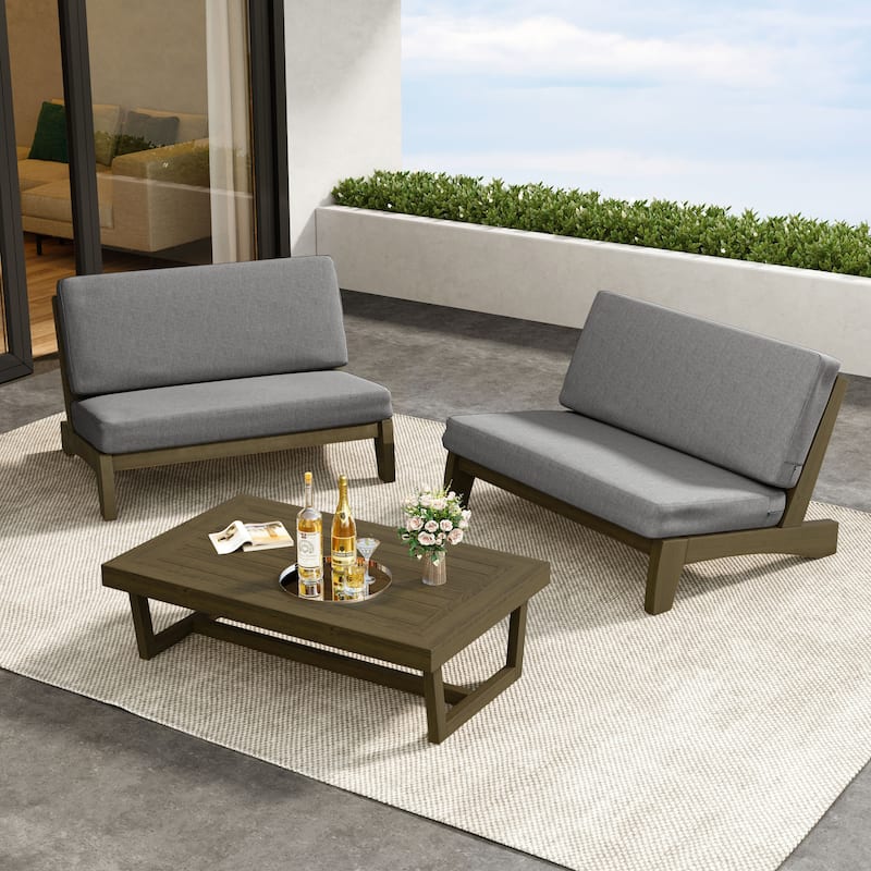 Outdoor 3-Piece Armless Lovesaet Sofa Conversation Set with Table