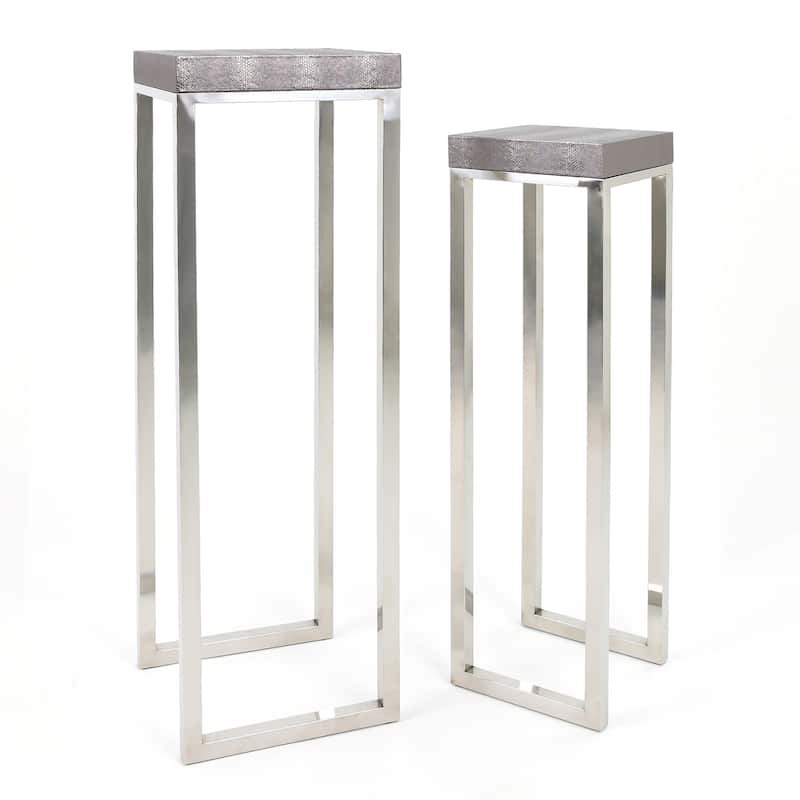 Empire Art Direct Silver Faux Lizard Leather Tall Nesting Tables (Set of 2) - 12" x 38"