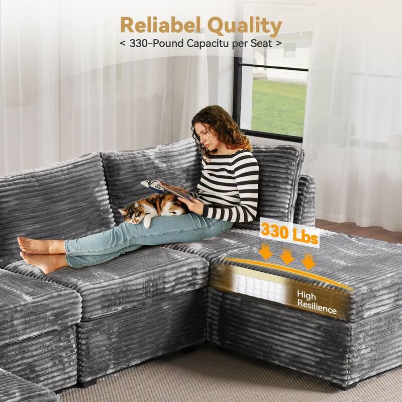 HOOOWOOO Modular Plush Corduroy Sofa Couch with Ottoman for Living Room