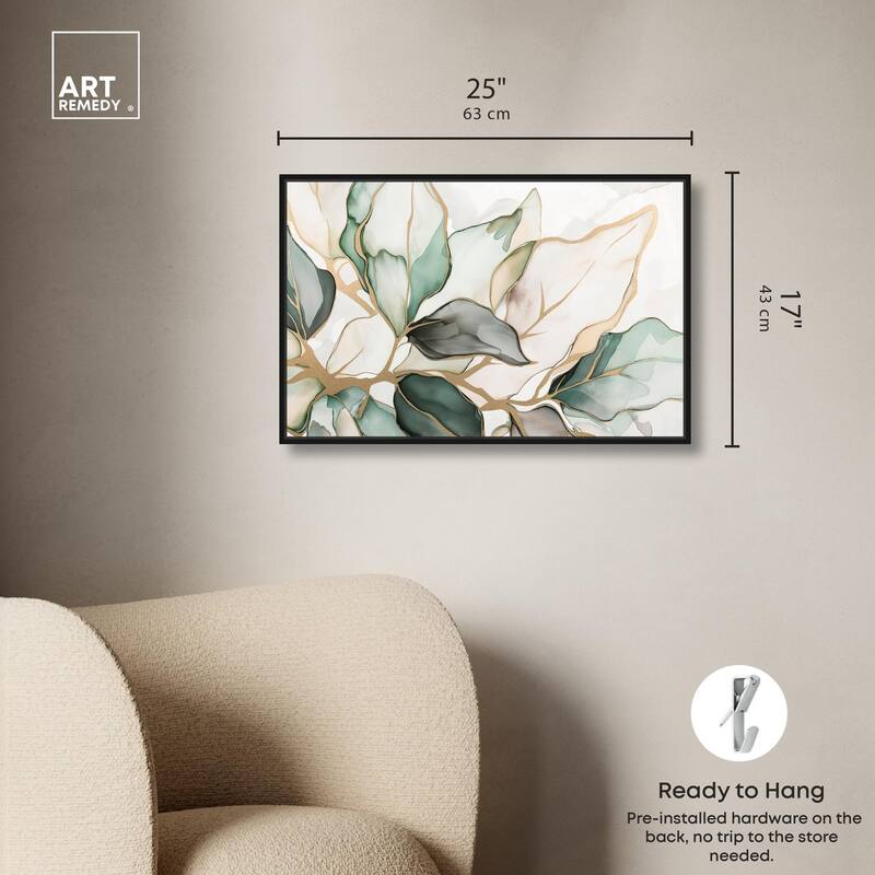 Golden Veined Leaves II Canvas by Art Remedy