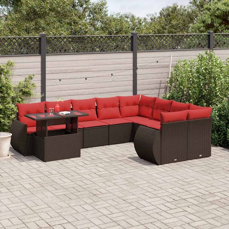vidaXL Patio Sofa Set with Cushions and Table Outdoor 10 Piece Poly Rattan - 24.4 x 24.4 x 27.2