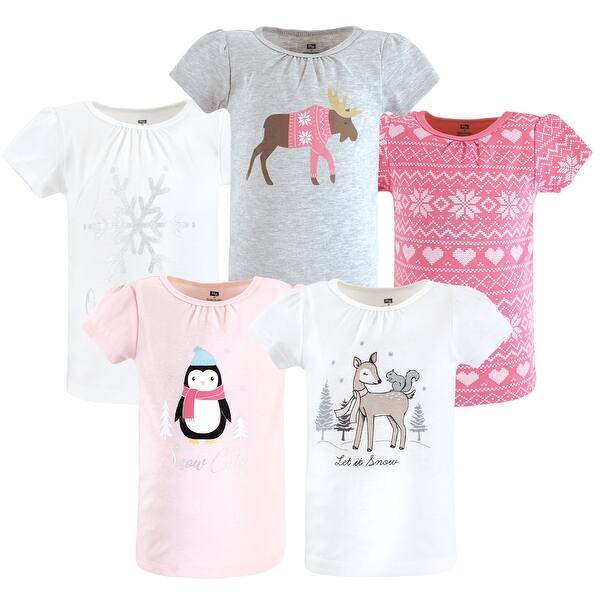 slide 1 of 1, Hudson Baby Infant Girl Short Sleeve T-Shirts, Girl Winter Animals 12-18 Months - Girl Winter Animals