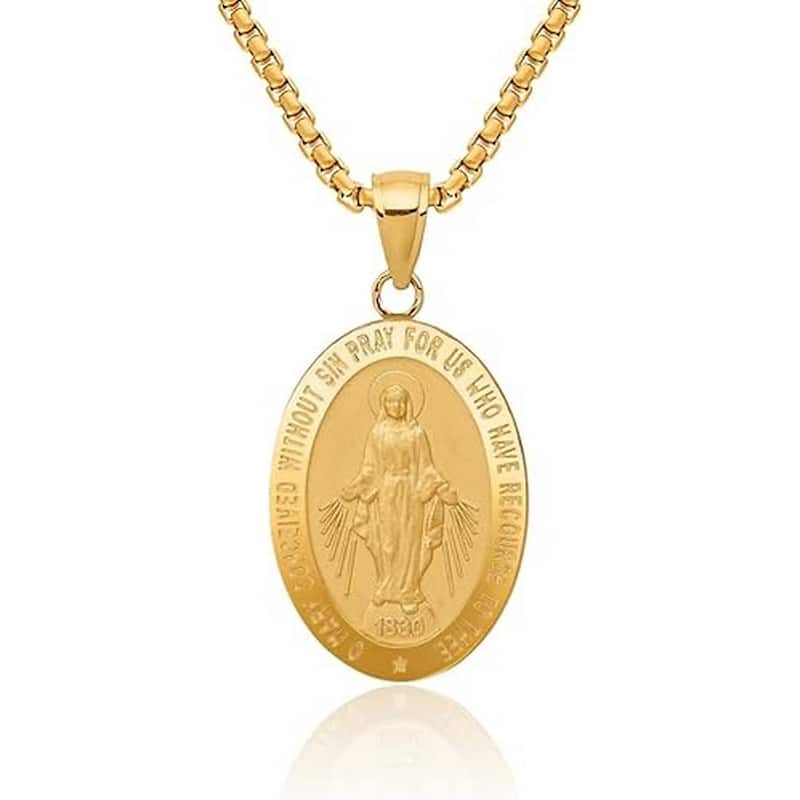 Curata 14k Yellow or White Gold 18" 27x14mm Satin Miraculous Medal Pendant Necklace - Yellow