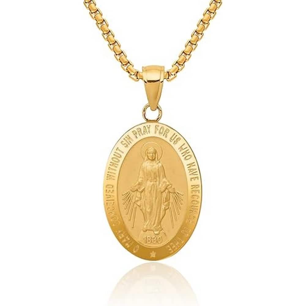 Curata 14k Yellow or White Gold 18" 27x14mm Satin Miraculous Medal Pendant Necklace