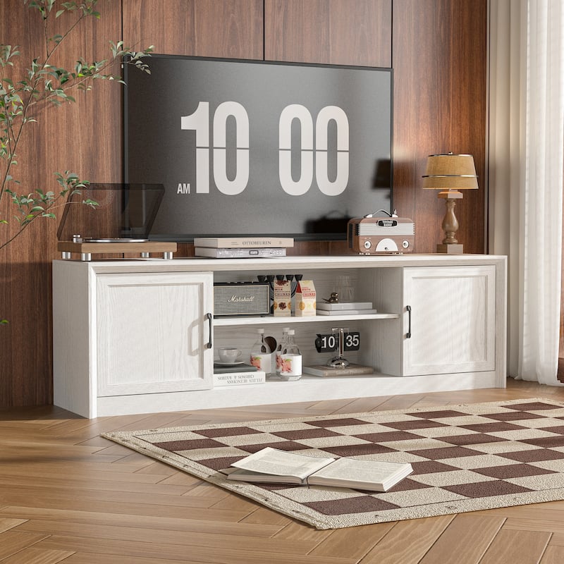 Modern TV Stand with Adjustable Shelf and Cabinet Doors, Media Console for 70” TV