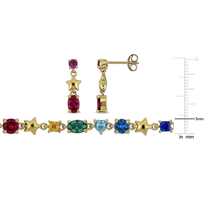 Miadora Yellow Silver 3 1/4TGW Multi-Gemstone Necklace and Earrings Set