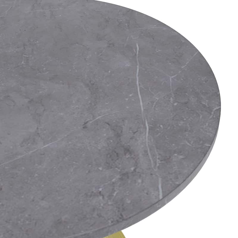 Verve 36" Round Dining Table with Stone Top and Brushed Gold Base - 29.34" H x 35.43" W x 35.43" D