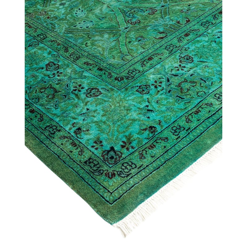 Overton Hand Knotted Wool Vintage Inspired Modern Contemporary Overdyed Green Area Rug - 5' 11" x 11' 8"