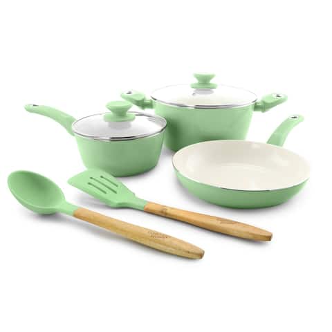 7 Piece Aluminum Cookware Set in Light Green