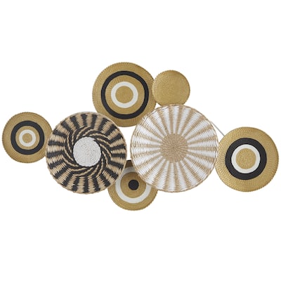 Dried Plant Plate Handmade Woven Home Wall Decor with Intricate Patterns - Gold - Roche River Decor