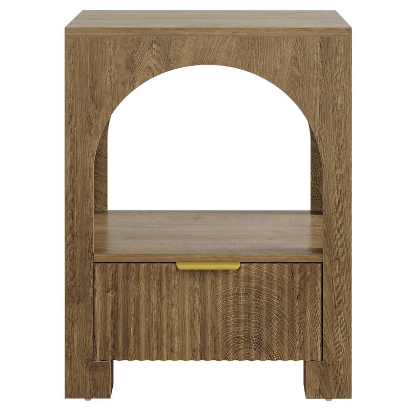 Nightstand with Drawer, 2-Tier Wood Farmhouse Night Stand