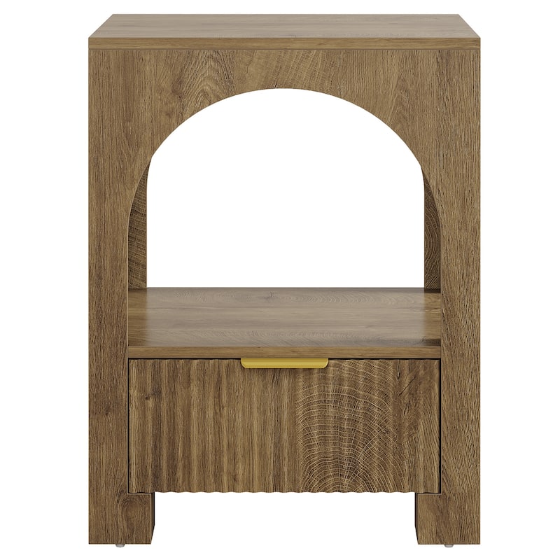 Wood Nightstand with Drawer & Open Shelf, 2-Tier Side Table, End Table, Bedside Table for Bedroom, Living Room