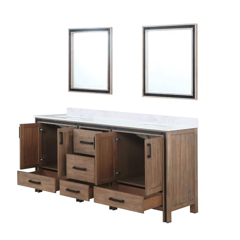 Ziva 72 in W x 22 in D White Double Bath Vanity, White Quartz Top and 30 in Mirrors