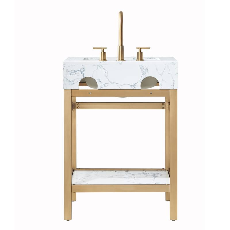 Ecija Bath Vanity, Metal Support with Composite Stone Top and Mirror