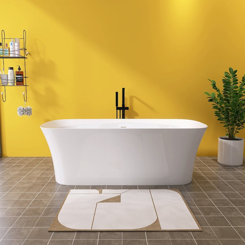 67 in. x 30.7 in. Acrylic Freestanding Flatbottom Soaking Bathtub in Gloss White - gloss white