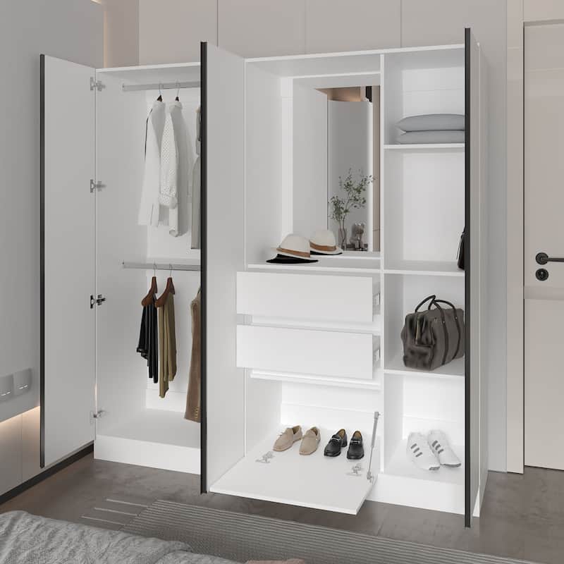 Canyon Wardrobe Organizer with Mirror and Storage Compartments, White