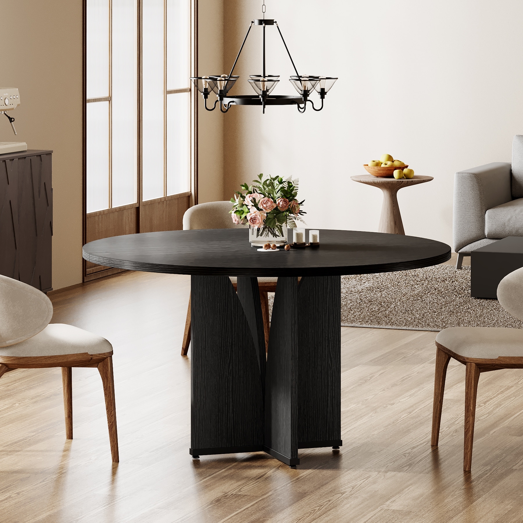 39.4-inch Round Dining Table with Wooden Tabletop for Kitchen Dining Room