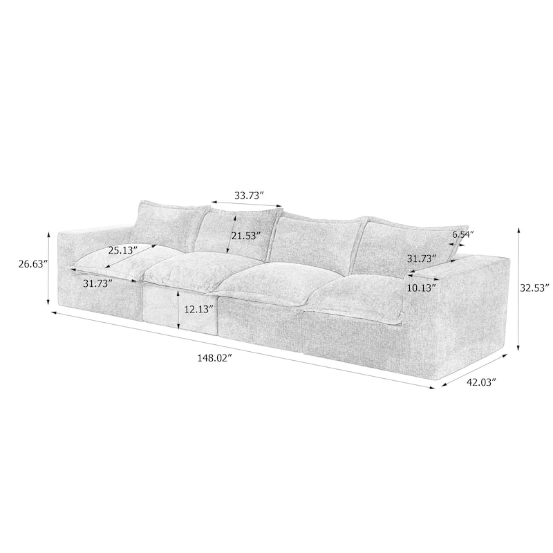 No Assembly Chenille Modular Sectional Sofa Comfy Cloud Couch