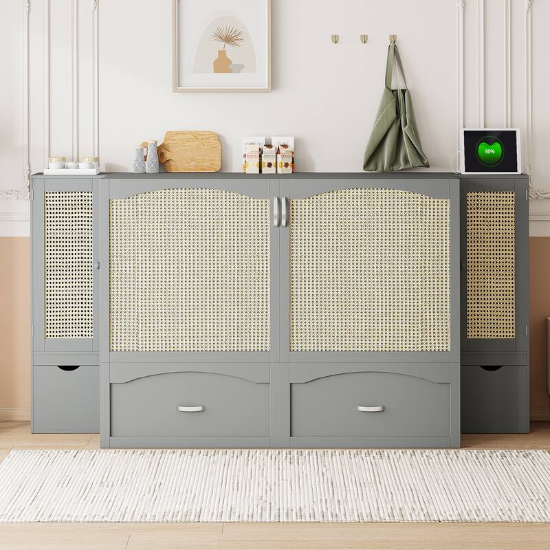 Murphy Bed Wall Bed w/Trundle, Storage Underneath, Sockets & USB Ports