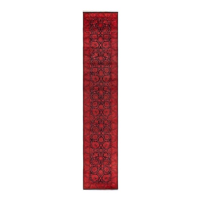Overton Hand Knotted Wool Vintage Inspired Modern Contemporary Overdyed Red Runner Rug - 2' 8" x 14' 1"