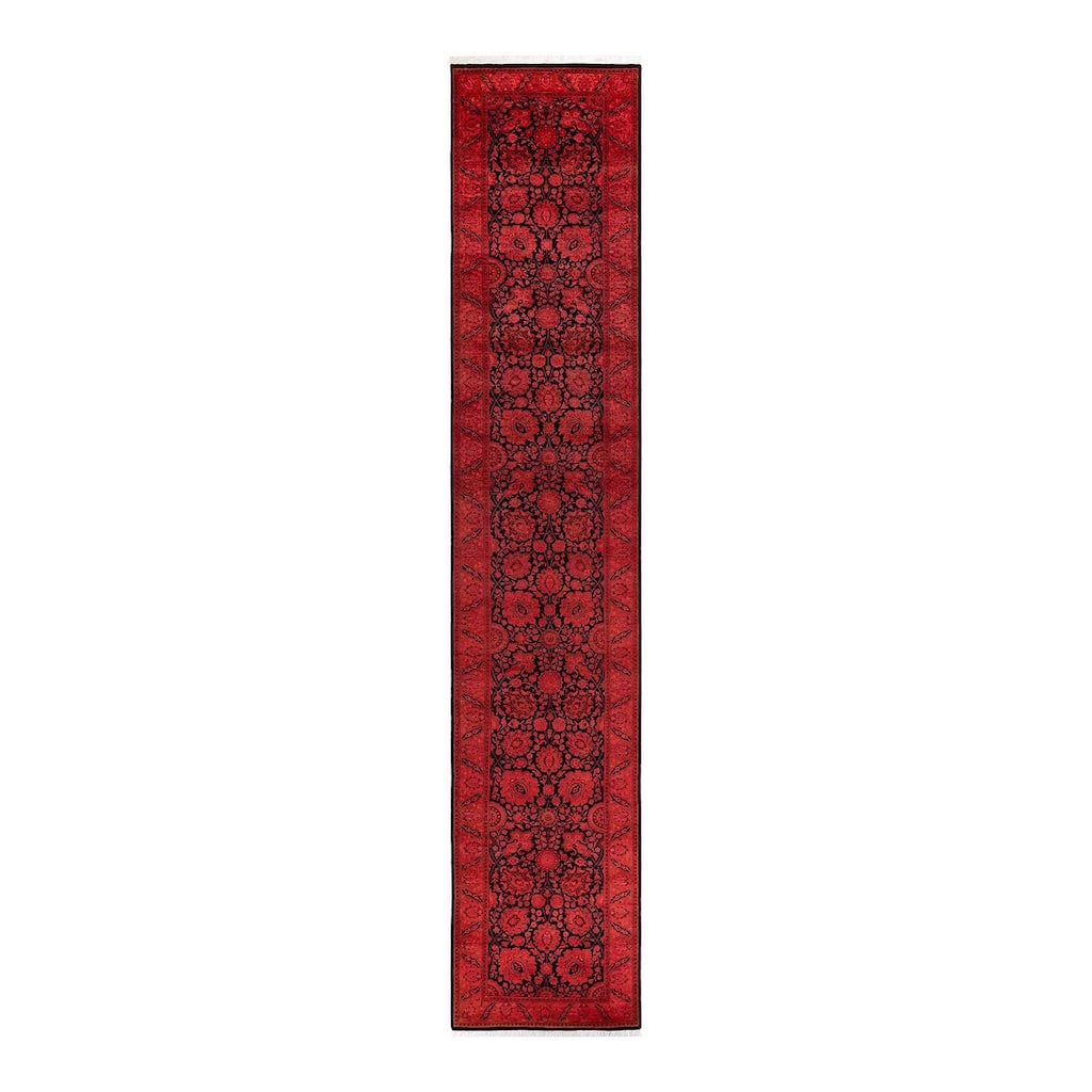 Overton Hand Knotted Wool Vintage Inspired Modern Contemporary Overdyed Red Runner Rug - 2' 8" x 14' 1"