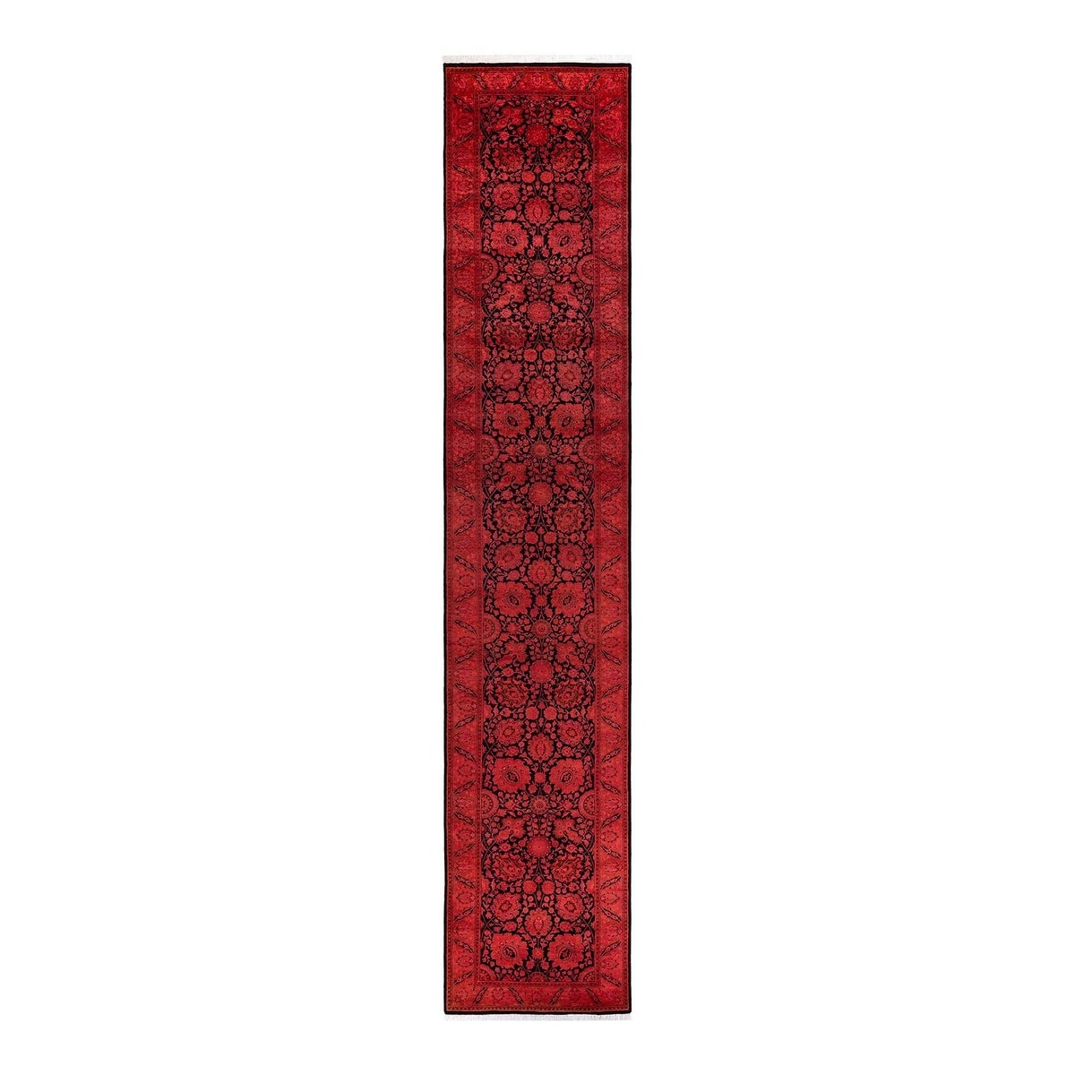 Overton Hand Knotted Wool Vintage Inspired Modern Contemporary Overdyed Red Runner Rug - 2' 8" x 14' 1"