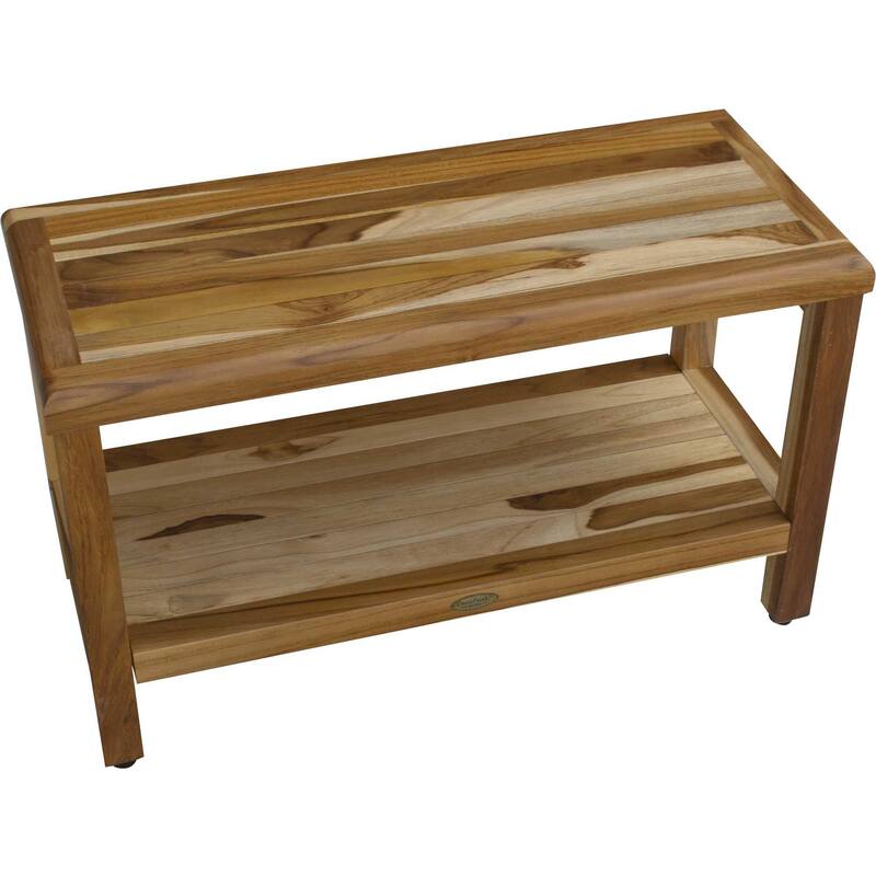 Compact Rectangular Teak Shower / Outdoor with Shelf in Natural Finish