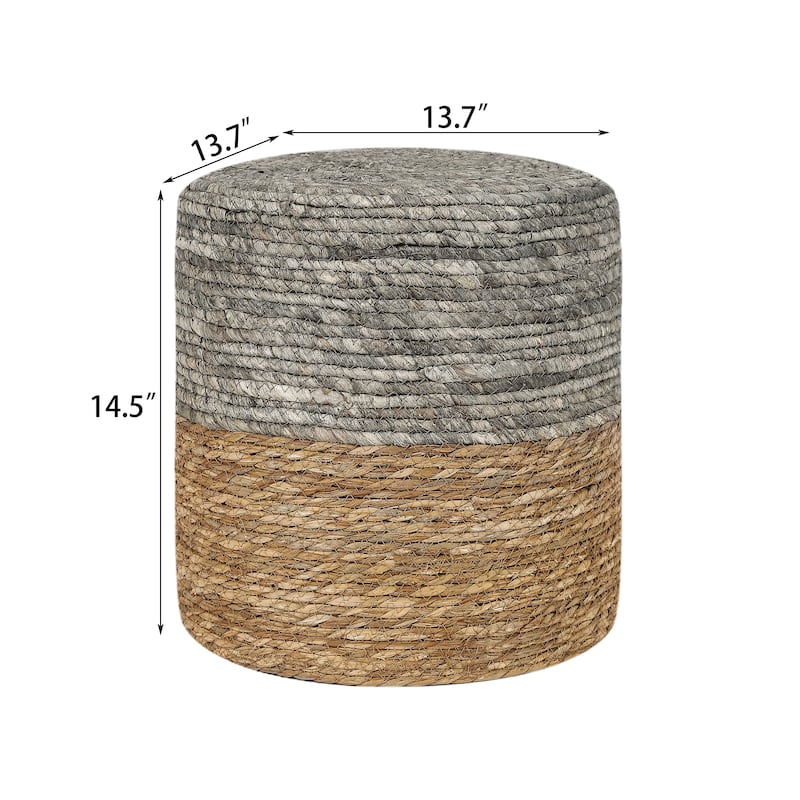 Adeco Round Ottoman Natural Cattail Hand Weave Foot Stool